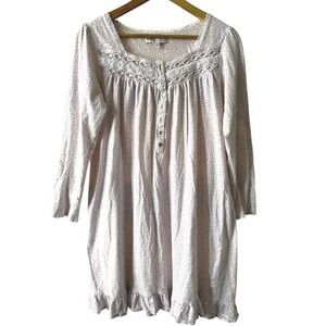 Eileen West Womens Nightgown Pink Floral Cotton Long Sleeve Lace Trim S